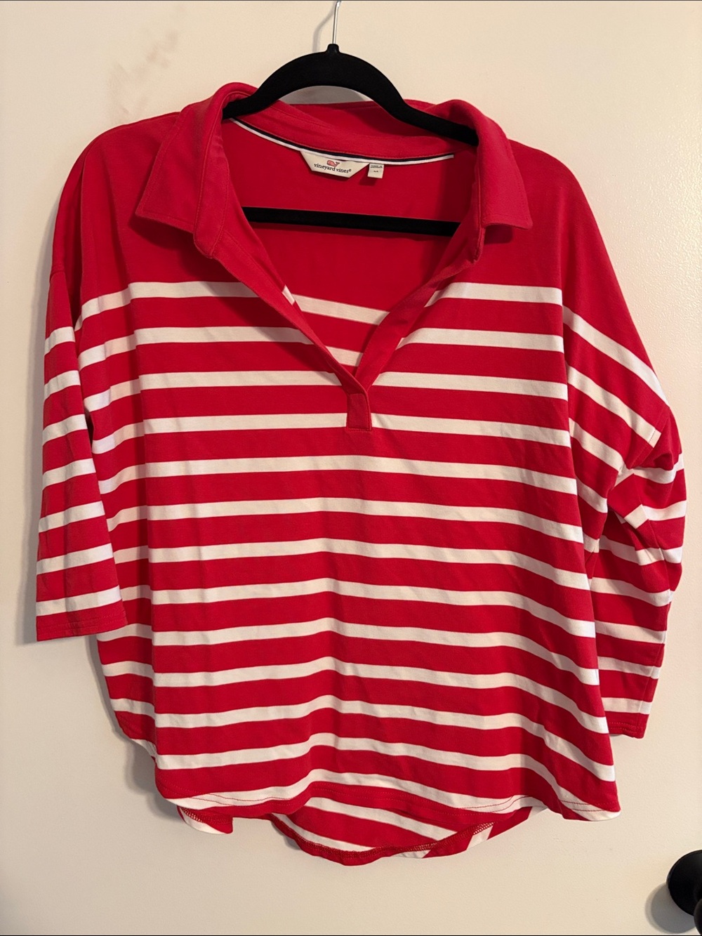 Vineyard Vines Red and White Striped Long Sleeve Polo